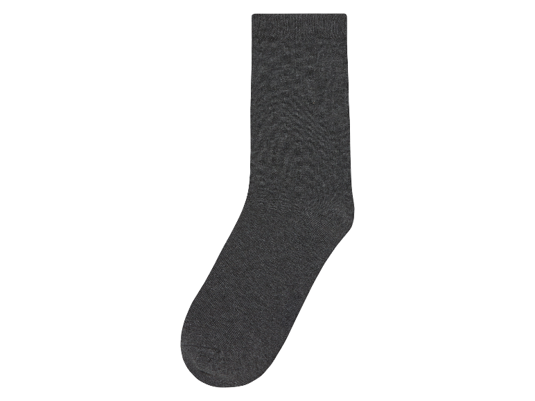 Eine dunkelgraue Socke vor weißem Hintergrund.