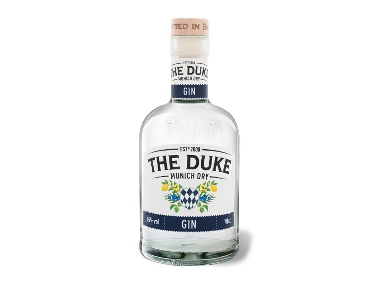 The Duke Munich Dry Gin Flasche mit weißem und blauem Etikett