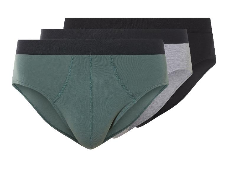 Drei unifarbene Slips: dunkelgrün, grau und schwarz.
