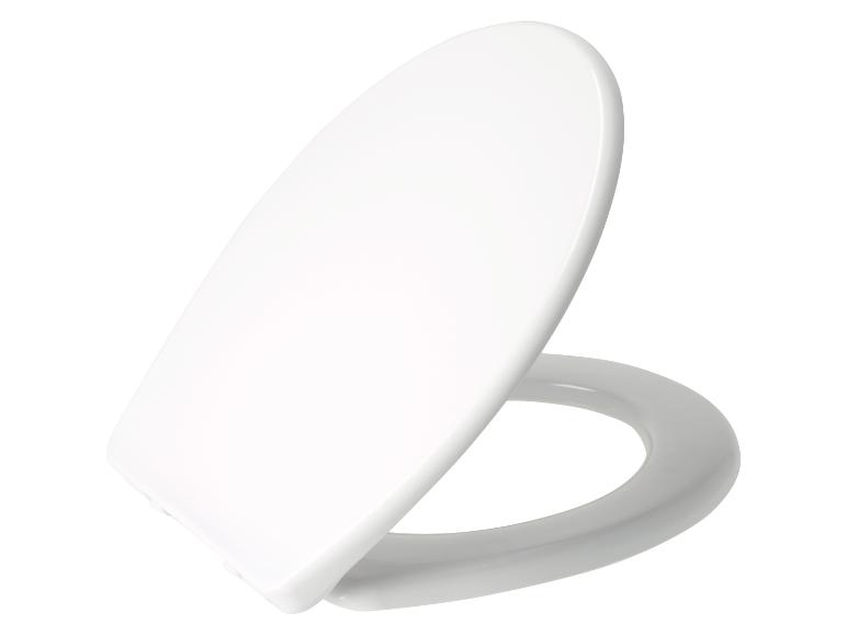 Weißer Toilettensitz, angehoben.