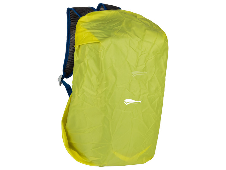 Ein gelber Regenschutz für einen Rucksack.