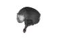 Mattschwarzer Skihelm mit Visier und verstellbarem Riemen.