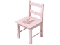 Rosa Kinderstuhl aus Holz mit Eichhörnchen-Illustration auf der Sitzfläche.