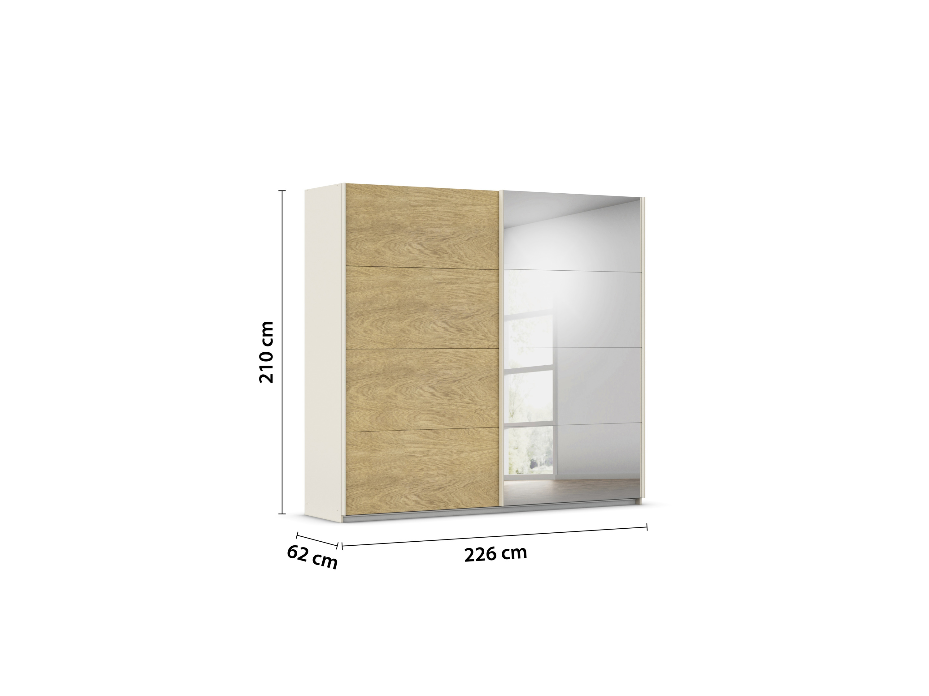 RAUCH ORANGE Malva-Extra Schwebetürenschrank (mit Spiegel, Eiche Furnier/Beige, Breite 226 cm / Höhe 210 cm) – Bild 3 von 4