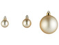 Drei goldene Weihnachtskugeln in verschiedenen Größen.