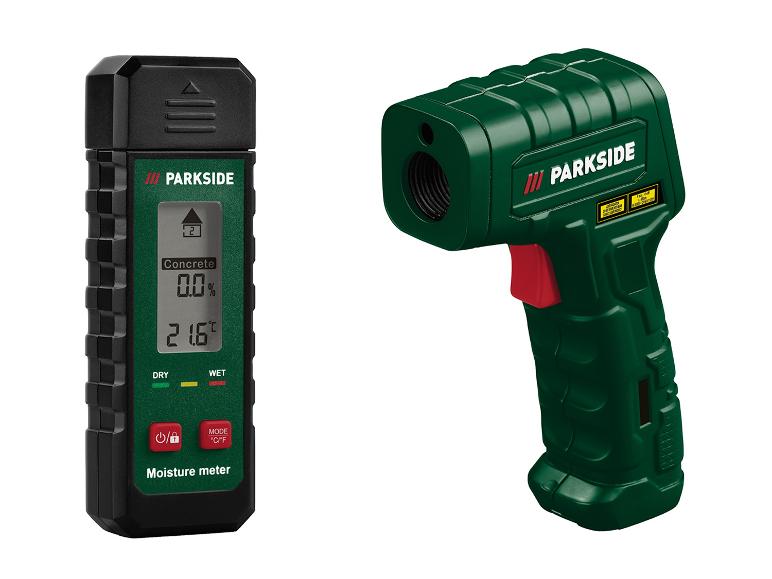 Zwei Parkside-Messgeräte: ein Feuchtigkeitsmesser und ein Infrarot-Thermometer.