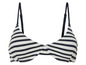 Ein schwarz-weiß gestreifter Bikini-Oberteil mit breiten Trägern.