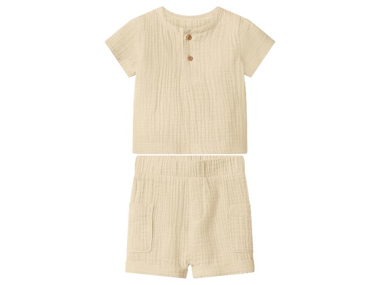 Beiges Kinder-Set mit Kurzarmhemd und Shorts mit Taschen