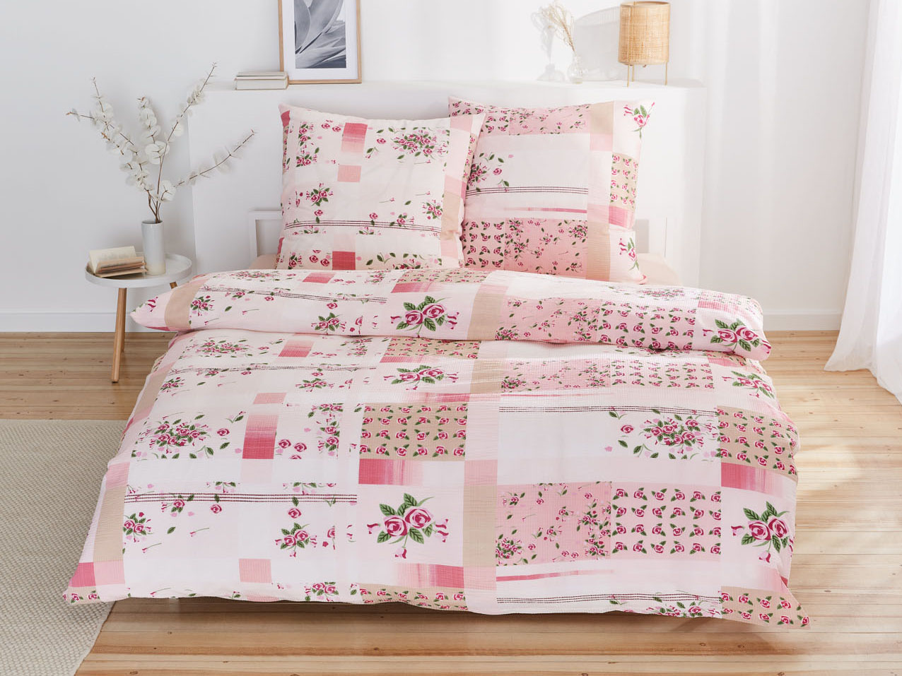 LIVARNO HOME Seersucker-Bettwäsche, 200 x 220 cm (Blumen/rosa) – Bild 2 von 2