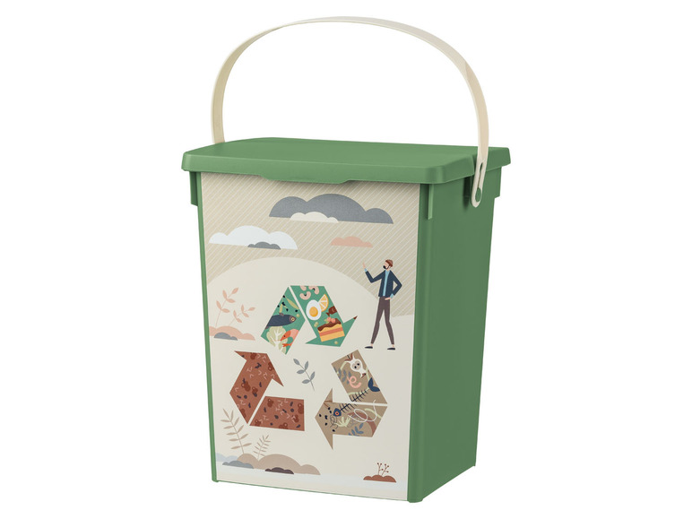 Grüner Komposteimer mit Griff und Recycling-Symbol