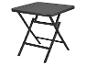 Ein schwarzer, klappbarer Tisch mit rechteckiger Tischplatte.