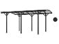 Schwarzes Metall- und transparentes Carport mit gewölbtem Dach.