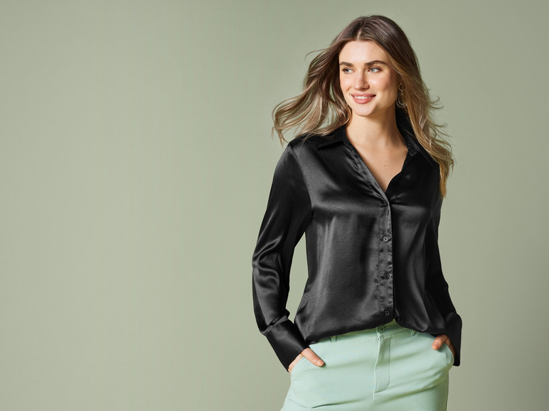 Wunderbar Satin Bluse Schwarz Bild