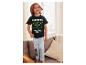 Minecraft Kinderpyjama: schwarzes Shirt und graue Hose mit Creeper.