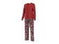 Roter Pyjama mit langen Ärmeln und karierter Hose.