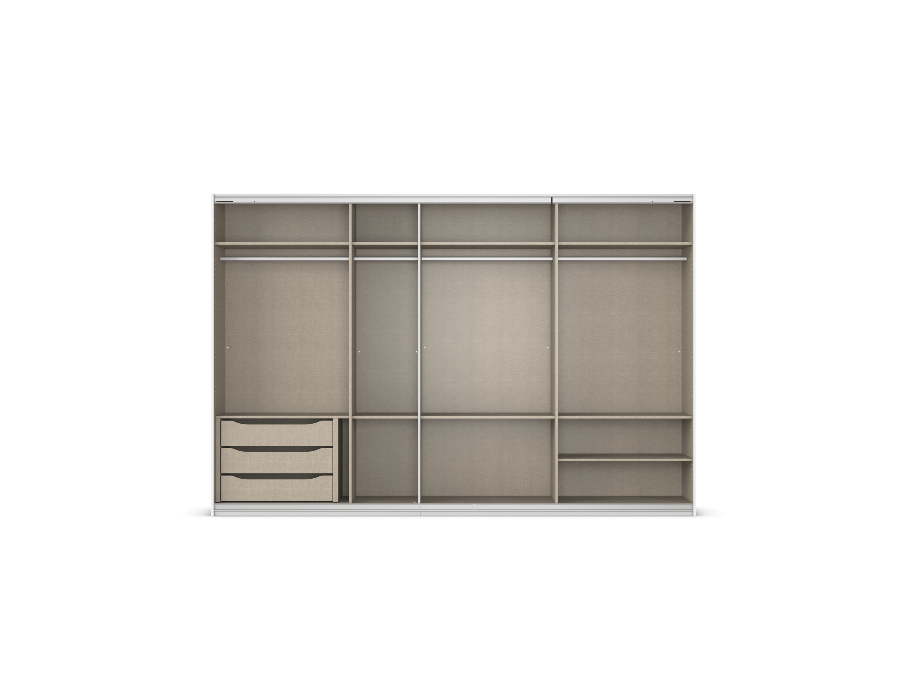 Thumbnail - rauch ORANGE Quadra Schwebetürenschrank mit Spiegelelementen (Premium-Zubehör, Korpus Weiß, 315 x 210 cm)