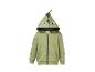 Grüner Kinder-Hoodie mit Dinosauriergesicht auf der Kapuze und Reißverschluss.