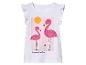 Weißes T-Shirt mit rosa Flamingos und dem Text 'Summer Paradise'.