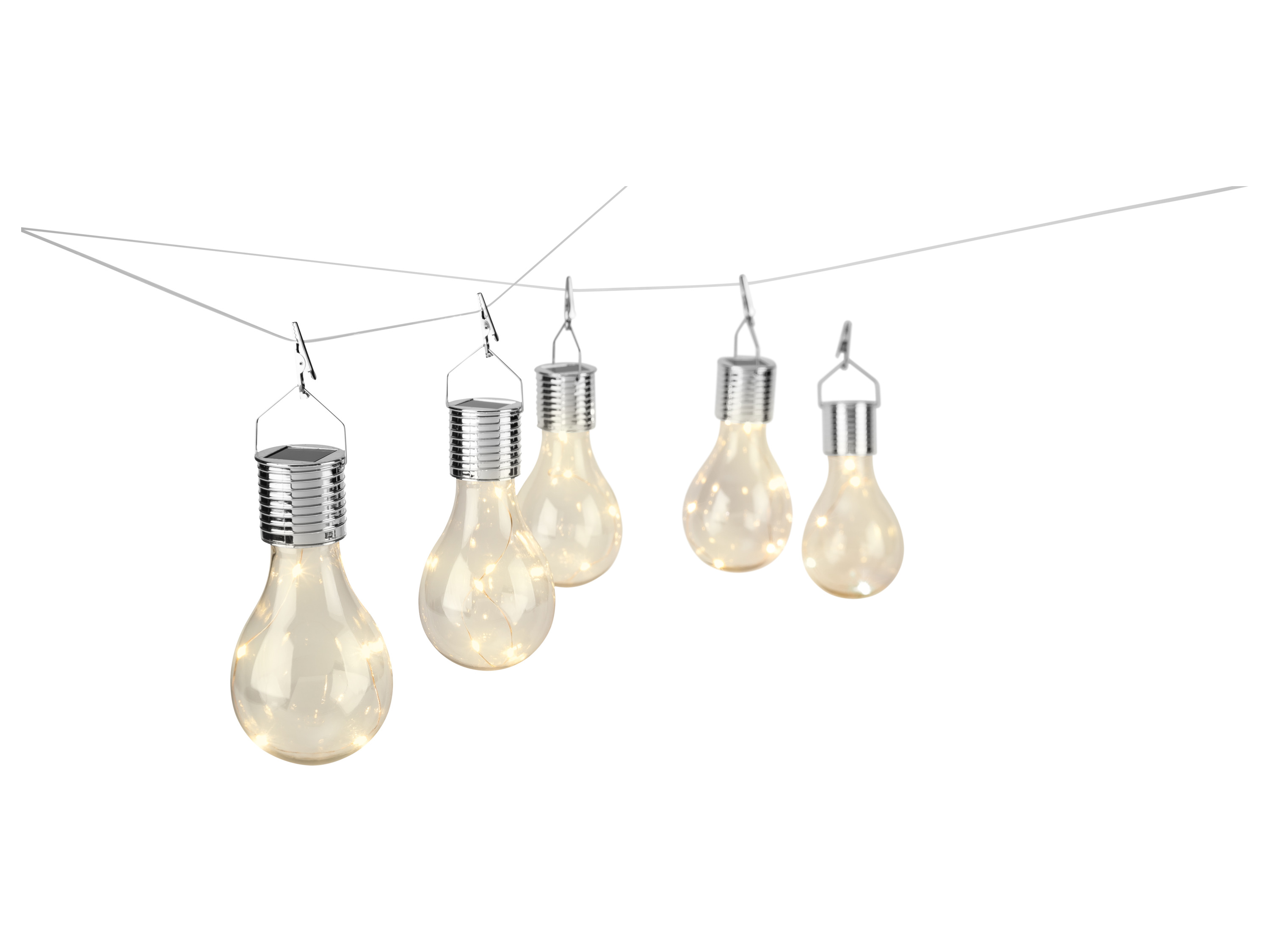 Thumbnail - LIVARNO® Glühbirne bunt hängend Solar, 5 Stück (Transparent)