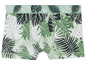 Ein Paar grüne Boxershorts mit einem tropischen Blättermuster.