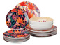 Ein Set mit Tellern und Schalen mit einem tropischen Blumenmuster.
