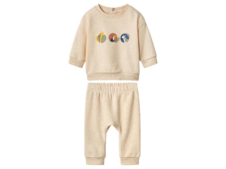 Beiges Baby-Set mit Sweatshirt und Hose, mit Tiermotiven
