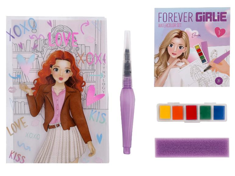 Forever Girlie Aquarellset mit Malbuch, Pinsel, Farben und Schwamm.