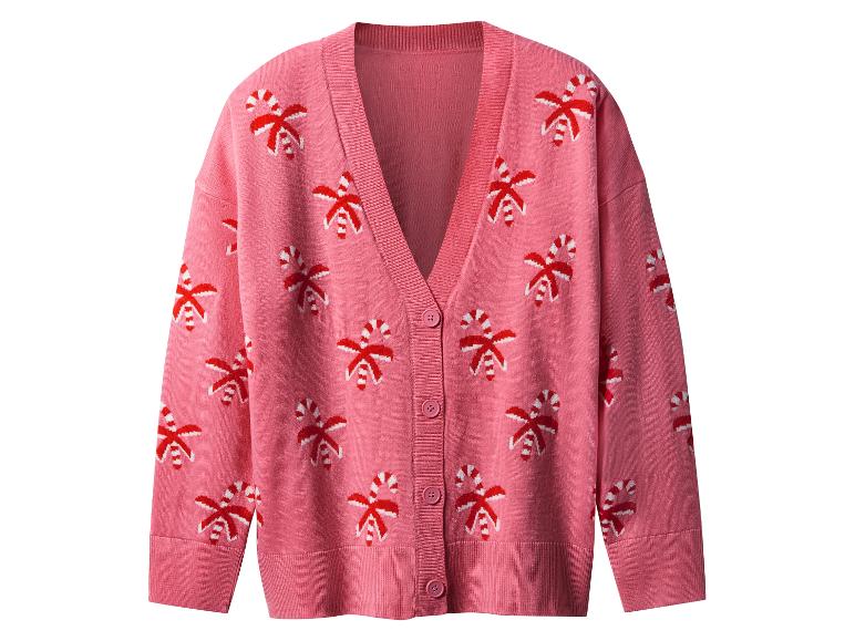 Rosa Strickjacke mit Zuckerstangenmuster