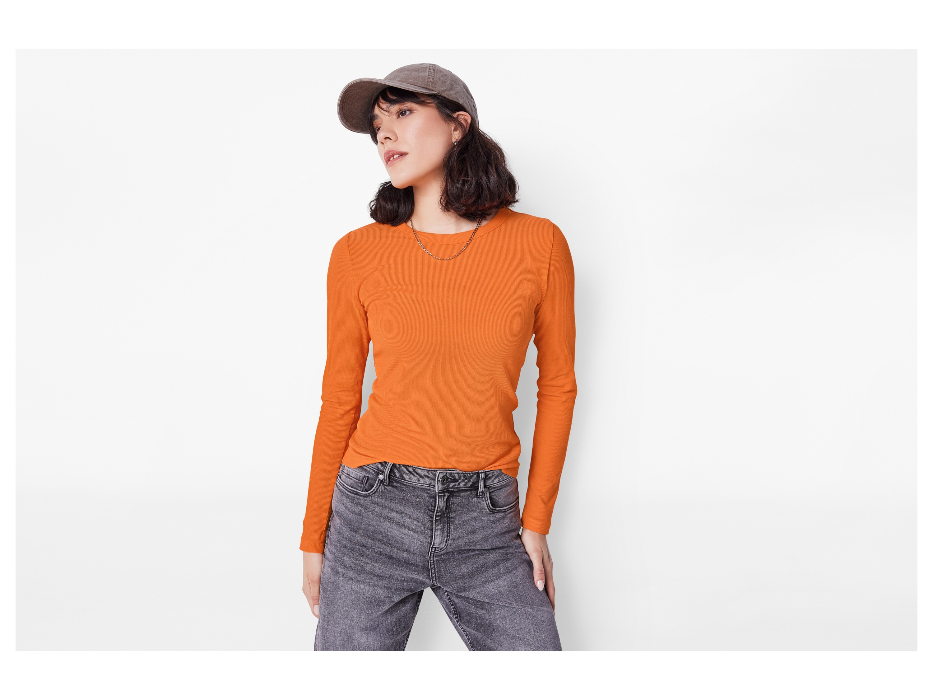 Thumbnail - esmara® Damen Gerippte Langarmshirts, 2 Stück (dunkelbraun/orange, S(36/38))