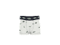 Weiße Kinder-Boxershorts mit grünen Dinosaurier-Mustern und dunklem Gummibund.