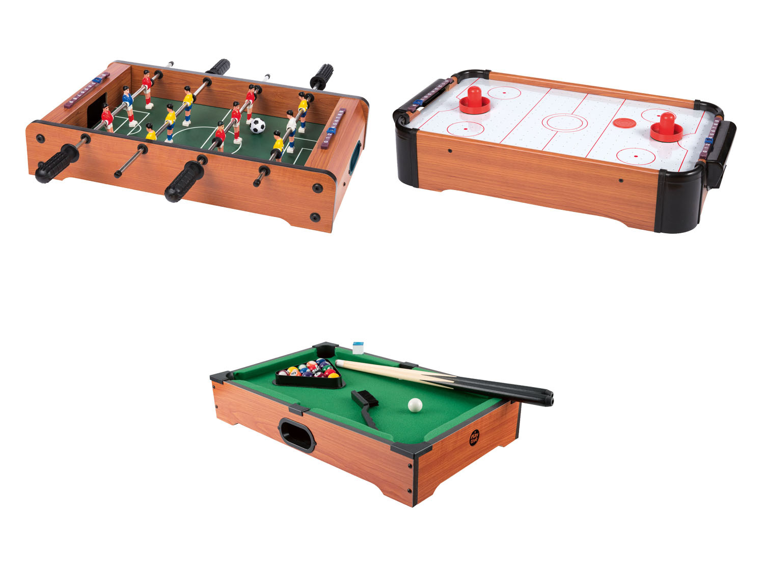 Playtive Holz Tischspiele Mini Tischfußball / Mini Air Hockey / Mini Pool Billard ZN10607