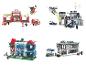Lego-ähnliche Sets mit Feuerwehr, Polizeistation, Tierklinik und Lidl-Supermarkt.