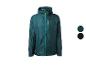 Leichte Herren-Regenjacke in Dunkelgrün mit türkisfarbenem Reißverschluss und gelben Details.