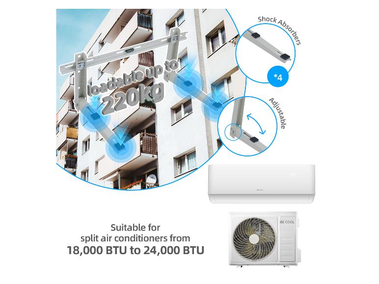 Klimaanlagenhalterung mit Stoßdämpfern, verstellbar, mit 220 kg Tragfähigkeit, für 18.000-24.000 BTU Einheiten.