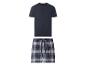 Dunkelblaues Henley-T-Shirt und karierte Shorts, Schlafanzug-Set.
