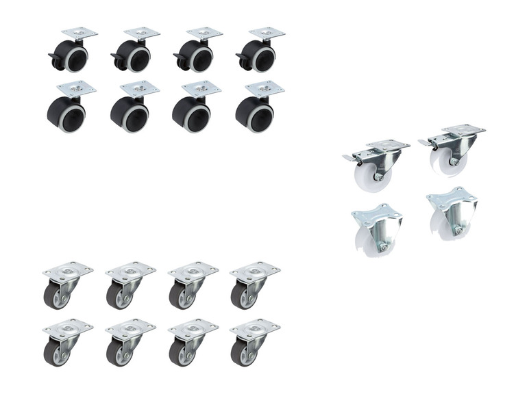 Sortiment schwarzer und weißer Drehrollen.