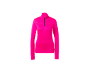 Damen-Langarm-Sportoberteil in leuchtendem Pink mit Reißverschlusskragen.