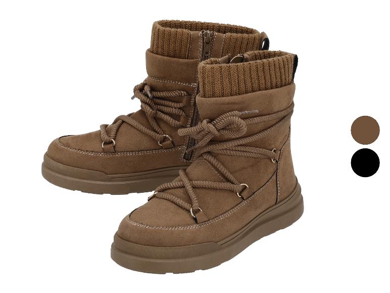 Braune Winterstiefel mit Schnürsenkeln und Strickkragen, erhältlich in Braun und Schwarz.