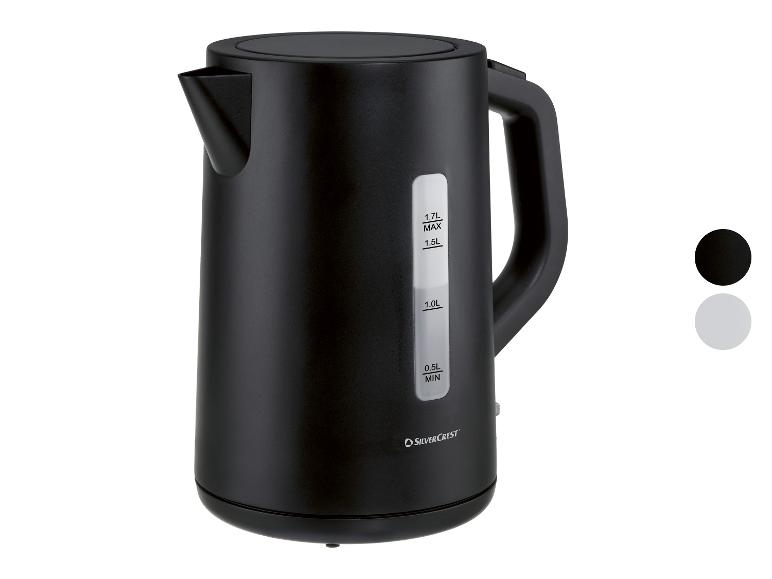 Schwarzer SilverCrest 1,7L Wasserkocher mit Wasserstandsanzeige.