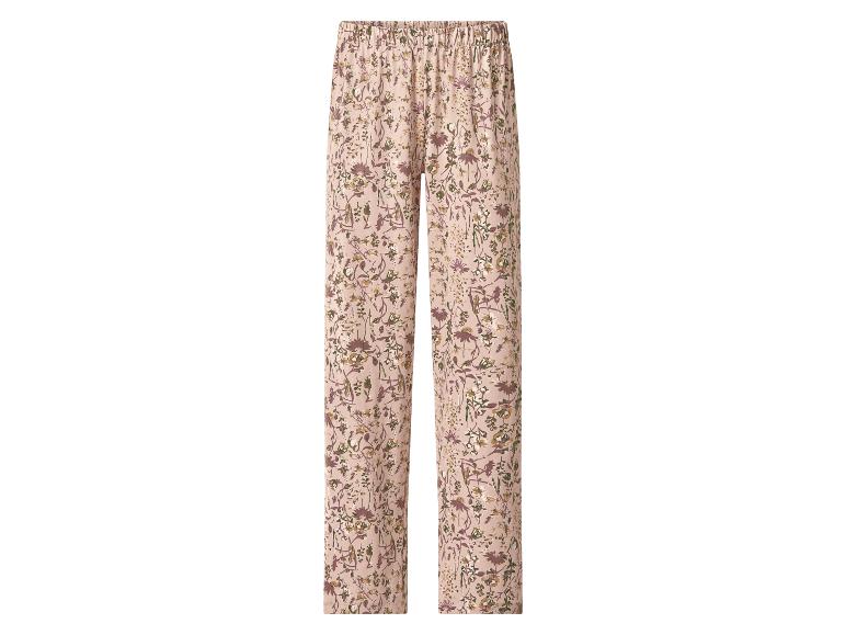Rosa Damenhose mit Blumenmuster und elastischem Bund.