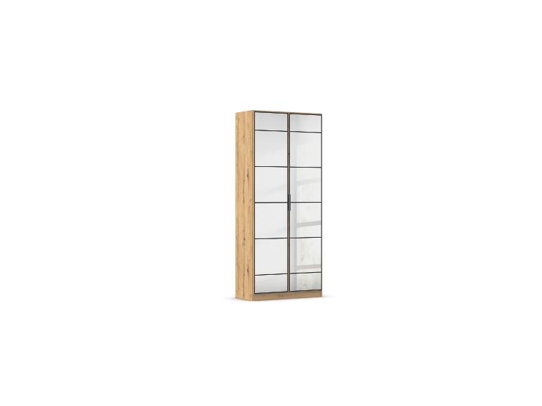 Holzschrank mit zwei Glastüren und schwarzen Rahmen