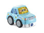 Ein blaues VTech Spielzeugauto mit einem lächelnden Gesicht.