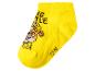 Gelbe Kindersocke mit Zeichentrickhund und dem Text „BIG SMILE“