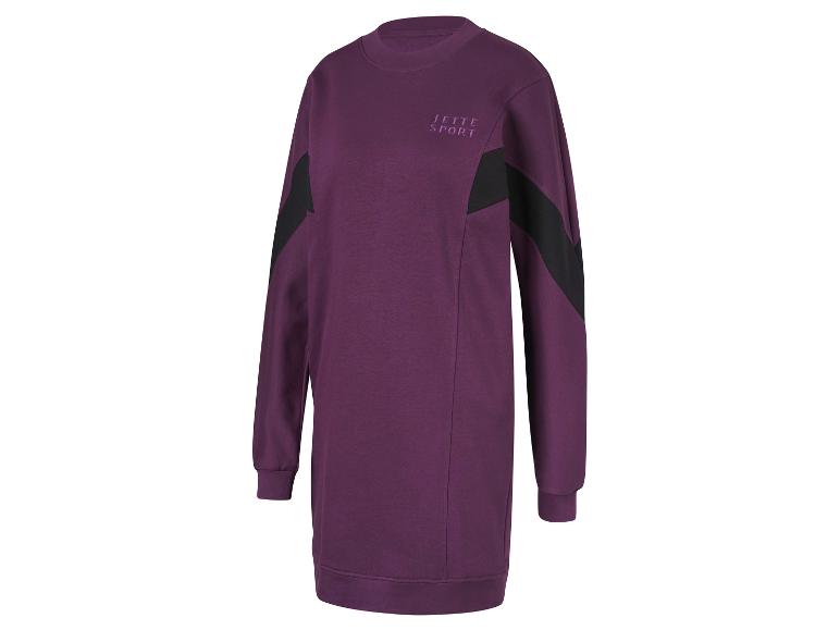 Ein lilafarbenes Sweatshirtkleid mit schwarzen Details von Jette Sport.