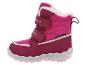 Pinke und fuchsiafarbene Kinder-Winterstiefel mit Klettverschluss und Fellfutter.