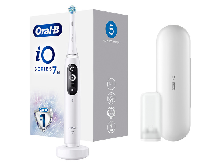 Gehe zu Vollbildansicht: Oral-B iO 7 Elektrische Zahnbürste, Reiseetui, white alabaster - Bild 1