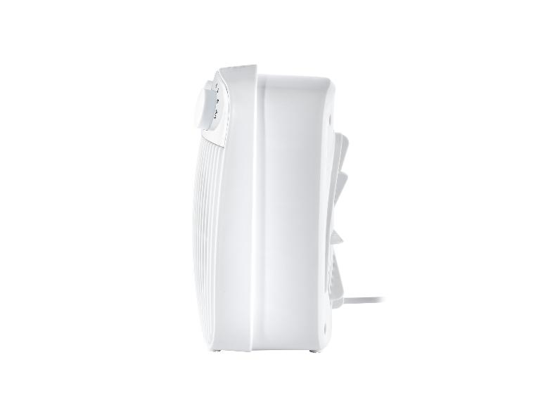 Weißer elektrischer Ventilator mit Drehregler und Netzkabel