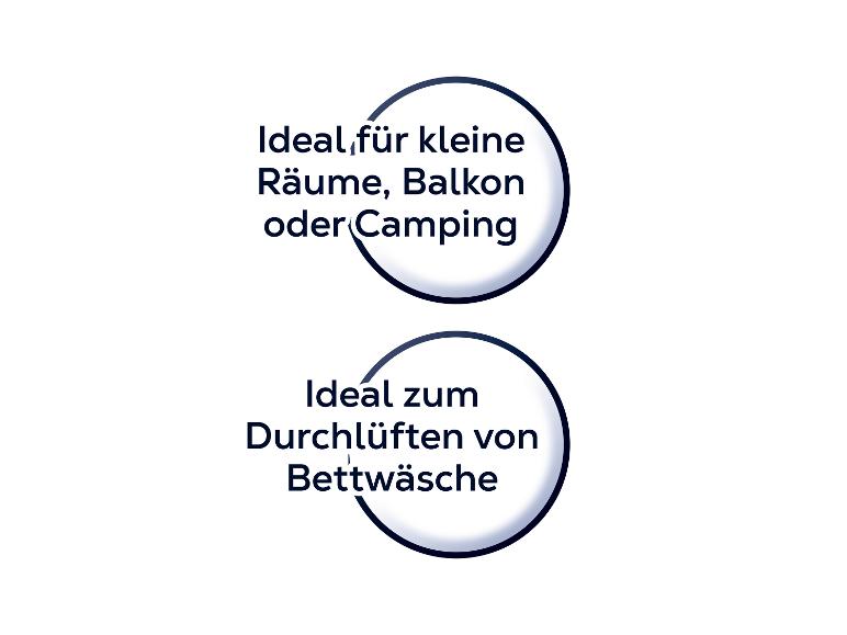 Ideal für kleine Räume, Balkon oder Camping; perfekt zum Durchlüften von Bettwäsche.