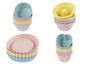 Silikonformen für Cupcakes, Kuchen und Donuts in Pastellfarben.