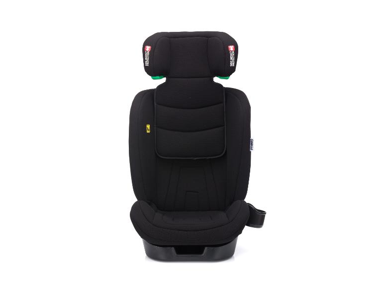 Schwarzer Kindersitz mit Seitenaufprallschutz und Becherhalter